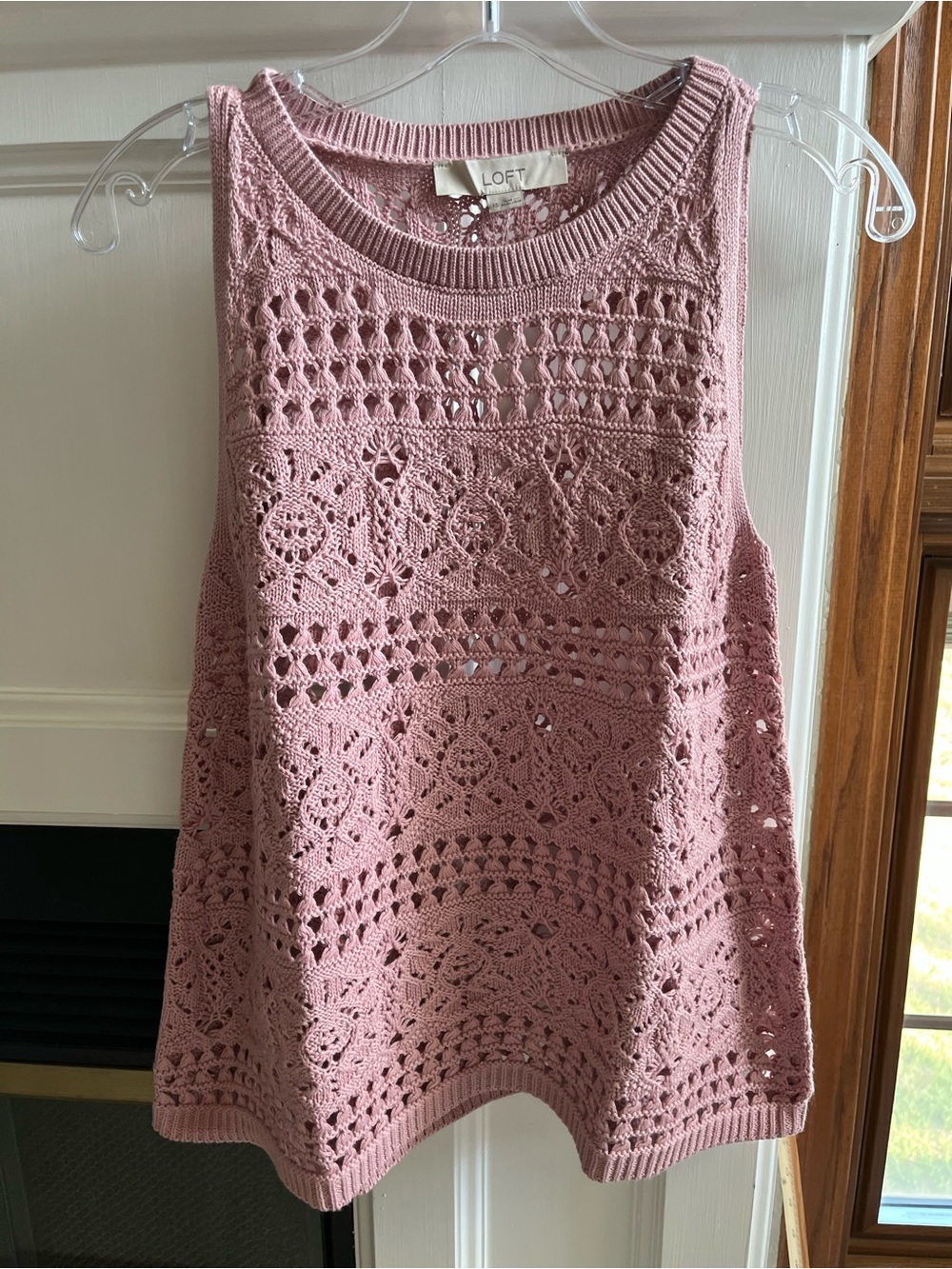 LOFT Mosaic Pointelle Sweater Tank Top in Dusty Pink — NWT